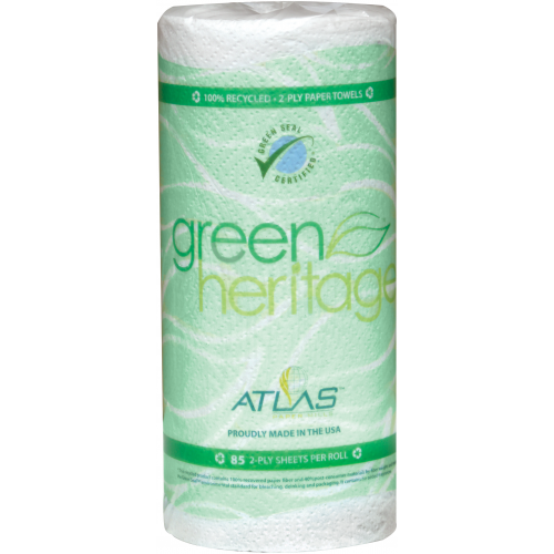 Simply Supplies  Green Heritage® Kitchen Paper Towels, 2-Ply 11x9 Sheets,  85 Sheets/Roll